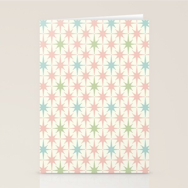 Mid Century Modern Atomic Stars Soft Pastel Retro Starburst Pattern Stationery Card Gallery Image 1