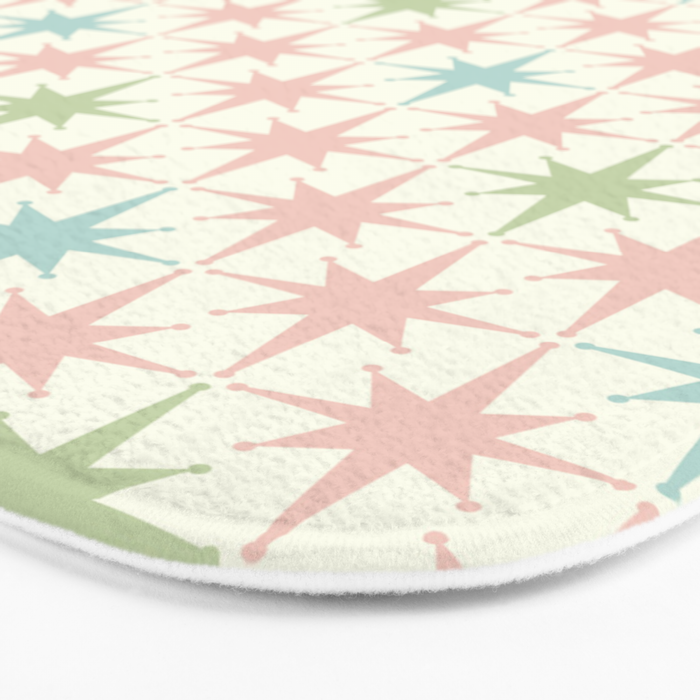 Mid Century Modern Atomic Stars Soft Pastel Retro Starburst Pattern Bath Mat Gallery Image 3
