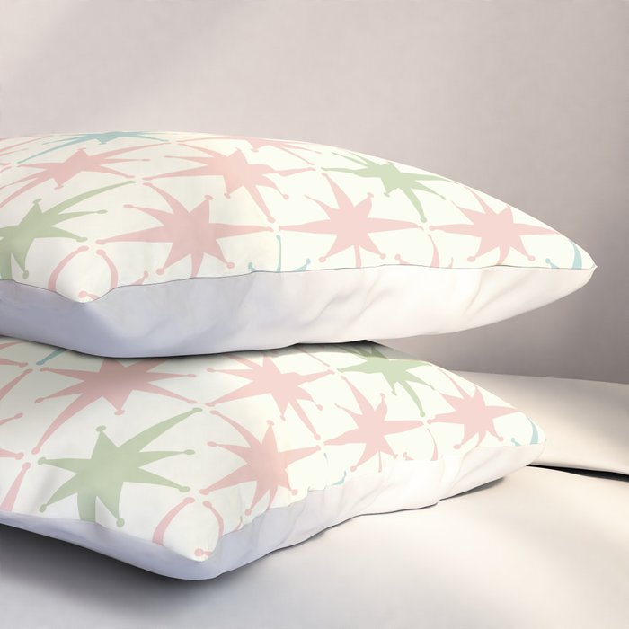 Mid Century Modern Atomic Stars Soft Pastel Retro Starburst Pattern Pillow Sham Gallery Image 3