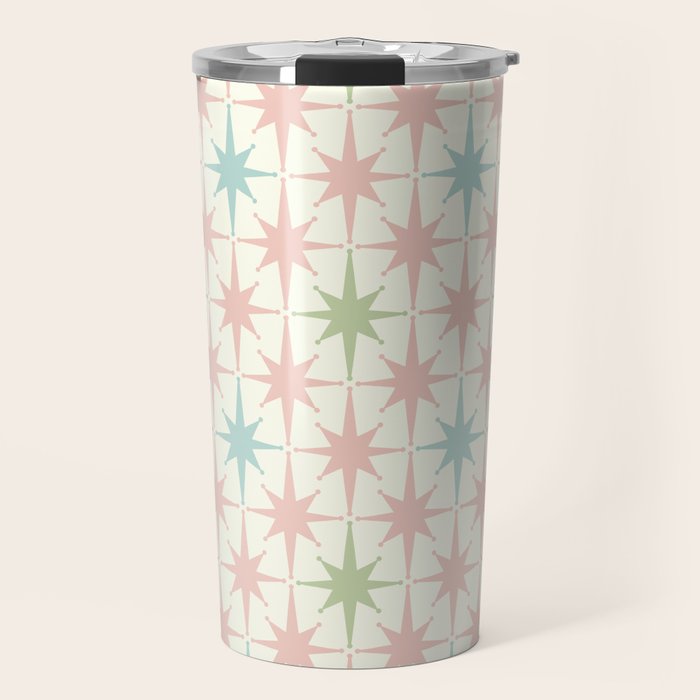 Mid Century Modern Atomic Stars Soft Pastel Retro Starburst Pattern Travel Mug Gallery Image 1