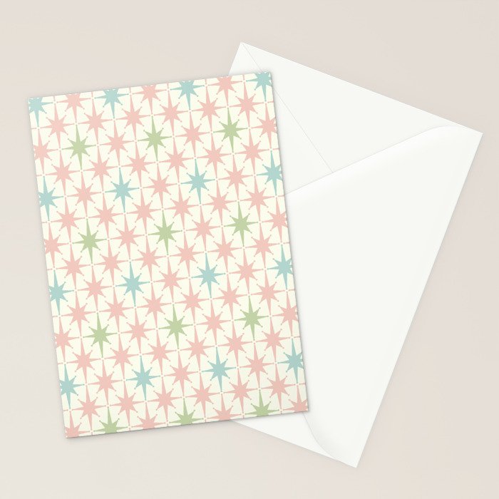 Mid Century Modern Atomic Stars Soft Pastel Retro Starburst Pattern Stationery Card Gallery Image 2