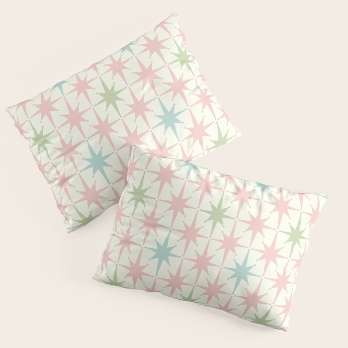 Mid Century Modern Atomic Stars Soft Pastel Retro Starburst Pattern Pillow Sham Gallery Image 3