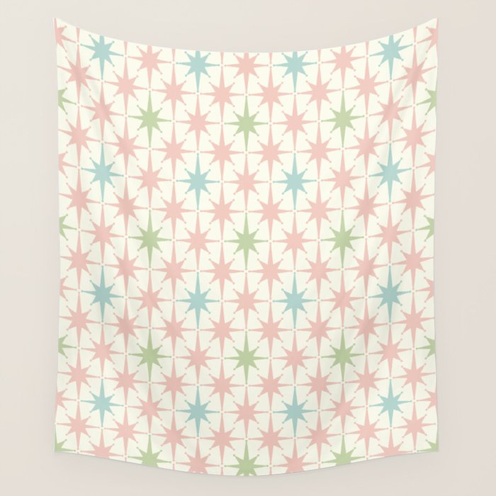 Mid Century Modern Atomic Stars Soft Pastel Retro Starburst Pattern Wall Tapestry Gallery Image 4