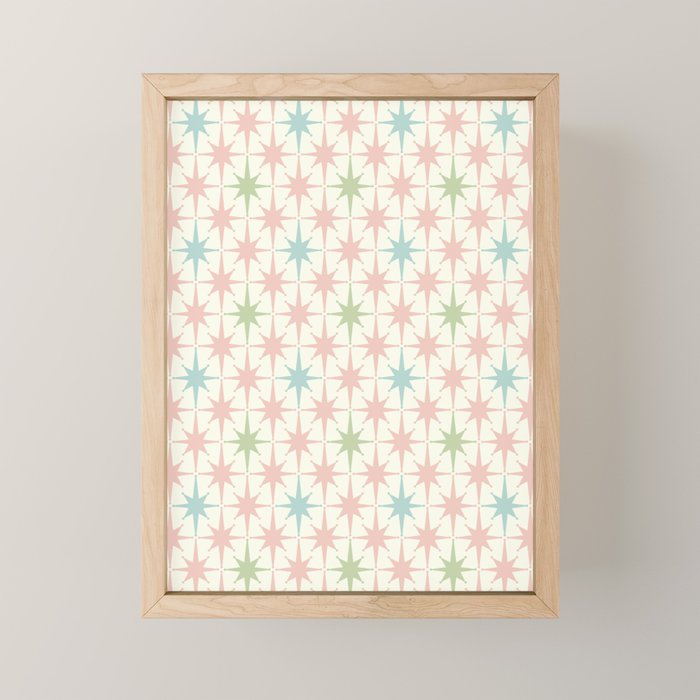 Mid Century Modern Atomic Stars Soft Pastel Retro Starburst Pattern Mini Art Print Gallery Image 1