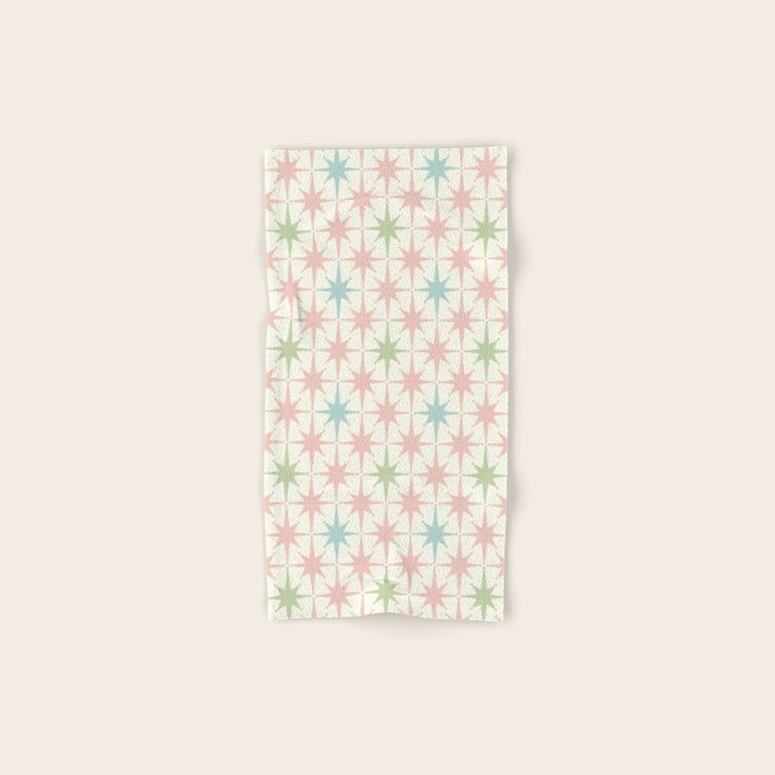 Mid Century Modern Atomic Stars Soft Pastel Retro Starburst Pattern Bath Towel Gallery Image 1