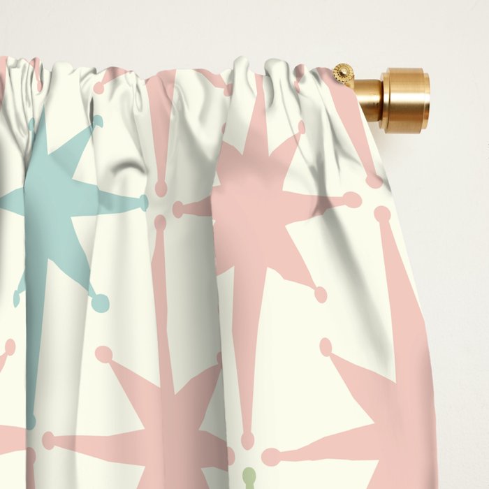 Mid Century Modern Atomic Stars Soft Pastel Retro Starburst Pattern Window Curtain Gallery Image 2