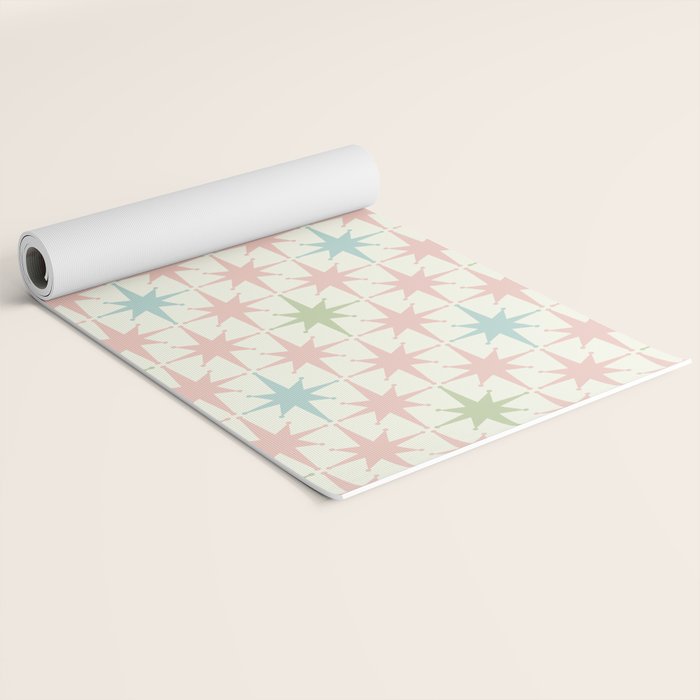 Mid Century Modern Atomic Stars Soft Pastel Retro Starburst Pattern Yoga Mat Gallery Image 2
