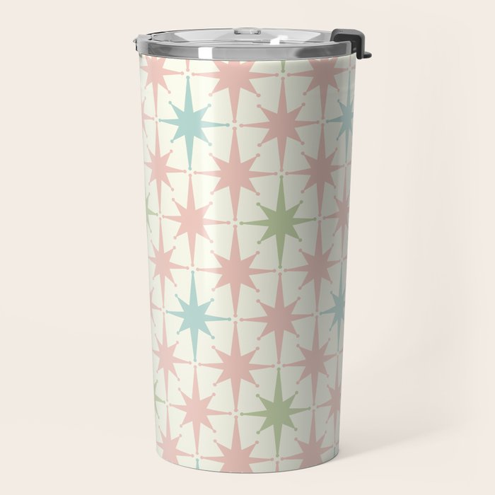 Mid Century Modern Atomic Stars Soft Pastel Retro Starburst Pattern Travel Mug Gallery Image 2