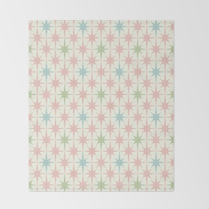 Mid Century Modern Atomic Stars Soft Pastel Retro Starburst Pattern Throw Blanket Gallery Image 2