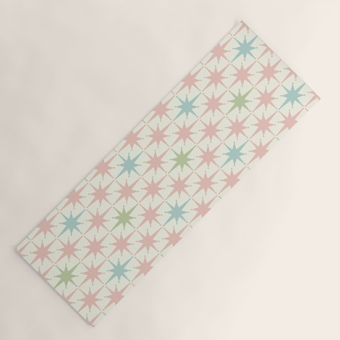 Mid Century Modern Atomic Stars Soft Pastel Retro Starburst Pattern Yoga Mat Gallery Image 1