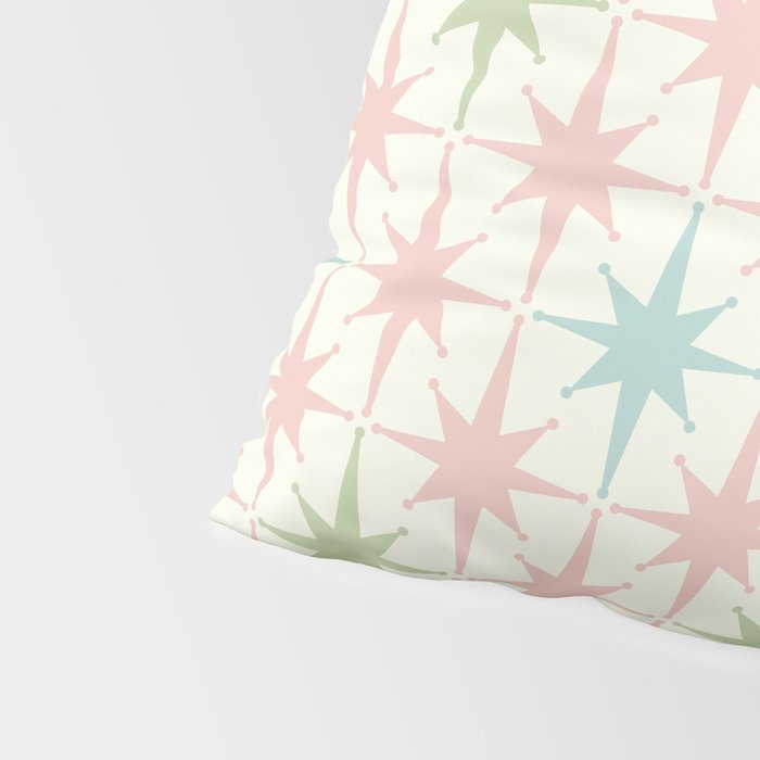 Mid Century Modern Atomic Stars Soft Pastel Retro Starburst Pattern Pillow Sham Gallery Image 4