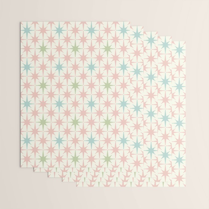 Mid Century Modern Atomic Stars Soft Pastel Retro Starburst Pattern Wrapping Paper Gallery Image 3