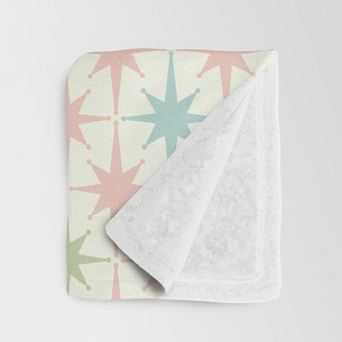 Mid Century Modern Atomic Stars Soft Pastel Retro Starburst Pattern Throw Blanket Gallery Image 3