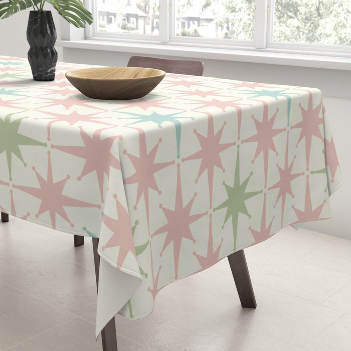 Mid Century Modern Atomic Stars Soft Pastel Retro Starburst Pattern Tablecloth Gallery Image 3