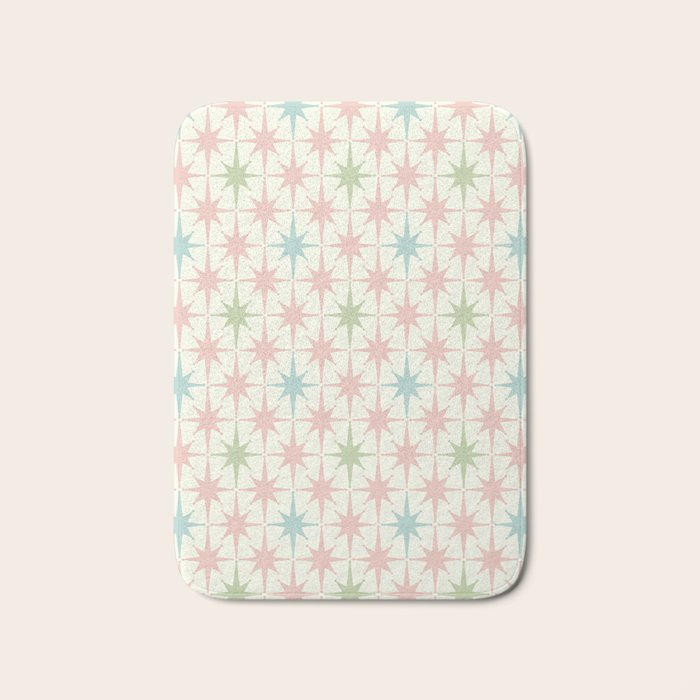 Mid Century Modern Atomic Stars Soft Pastel Retro Starburst Pattern Bath Mat Gallery Image 1