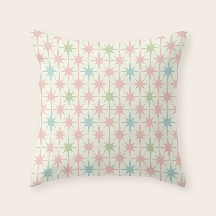 Mid Century Modern Atomic Stars Soft Pastel Retro Starburst Pattern Throw Pillow Gallery Image 6