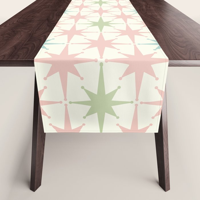 Mid Century Modern Atomic Stars Soft Pastel Retro Starburst Pattern Table Runner Gallery Image 1
