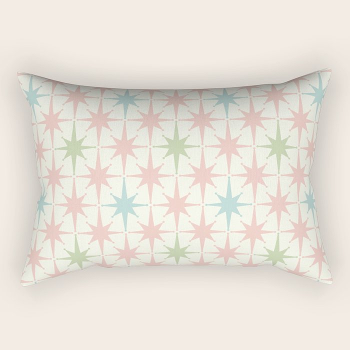 Mid Century Modern Atomic Stars Soft Pastel Retro Starburst Pattern Rectangular Pillow Gallery Image 1