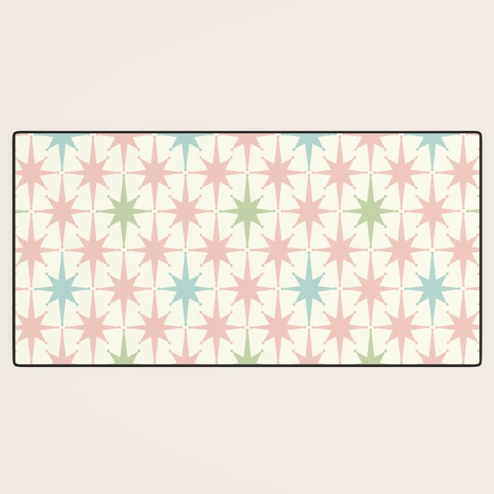 Mid Century Modern Atomic Stars Soft Pastel Retro Starburst Pattern Desk Mat Gallery Image 3