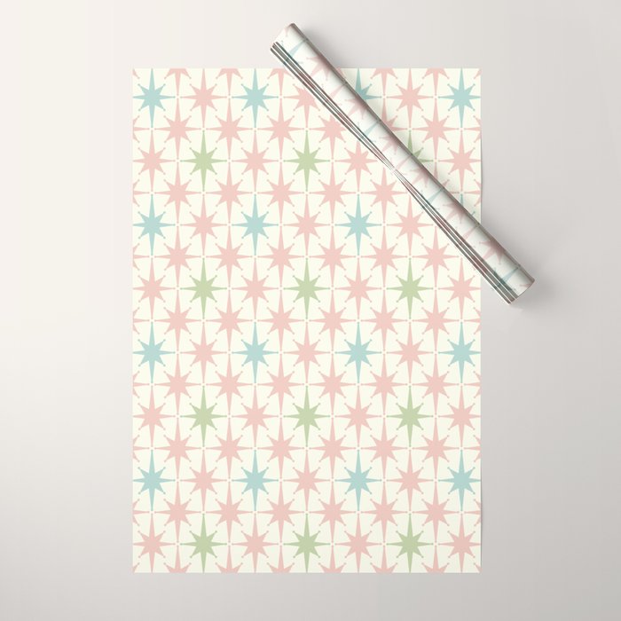 Mid Century Modern Atomic Stars Soft Pastel Retro Starburst Pattern Wrapping Paper Gallery Image 1