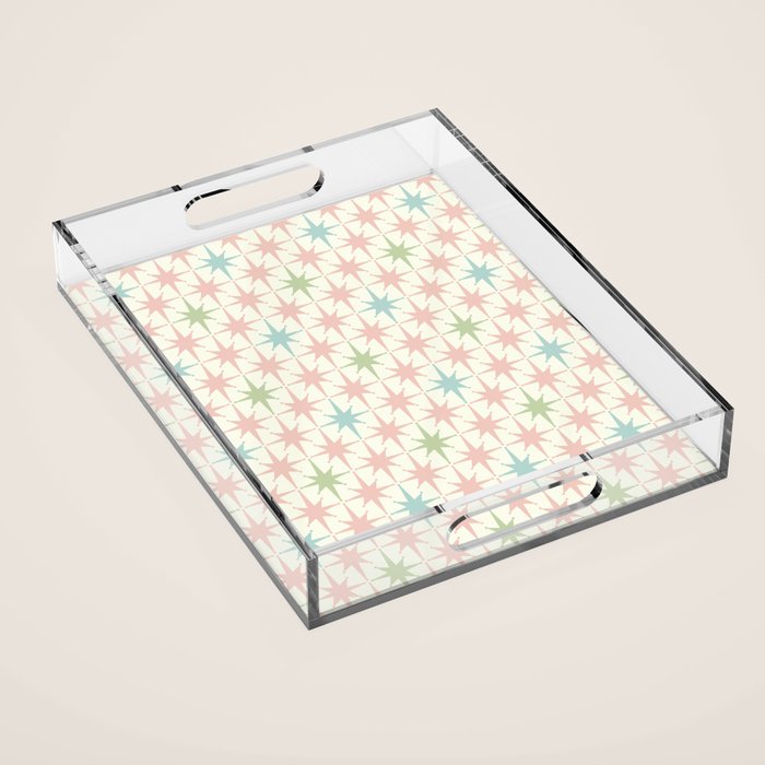 Mid Century Modern Atomic Stars Soft Pastel Retro Starburst Pattern Acrylic Tray Gallery Image 1
