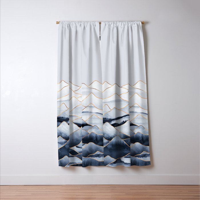 Mountains 2 - Gold Colored Lines Window Curtain Gallery Image 3