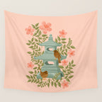 Serene Pagoda with Blossoms and Birds Wall Tapestry Gallery Image 4