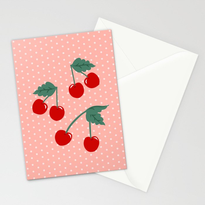 Cherry Kitsch on Pink Stationery Card Gallery Image 2