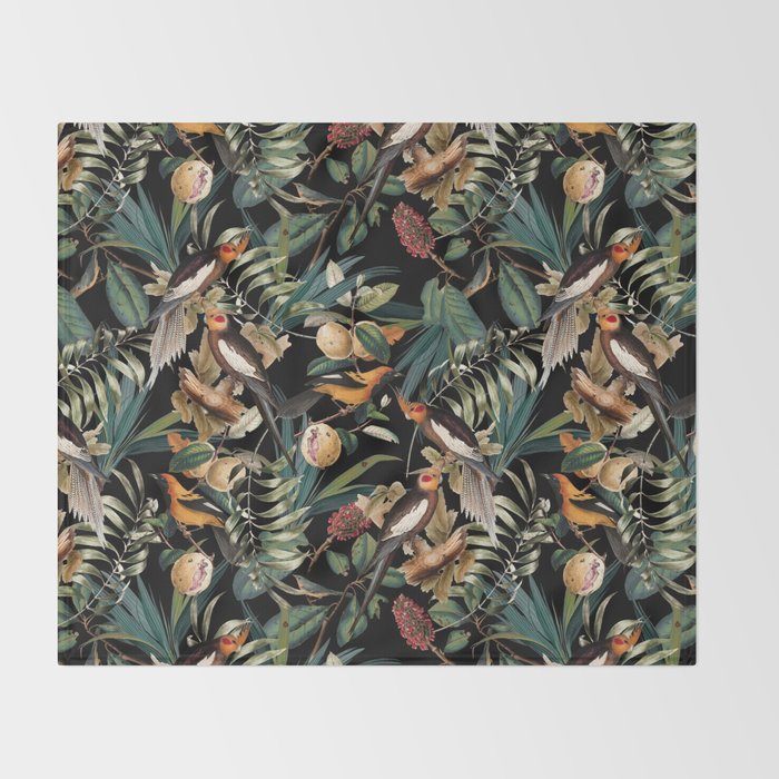 Floral and Birds Vintage Garden Night Throw Blanket Gallery Image 2