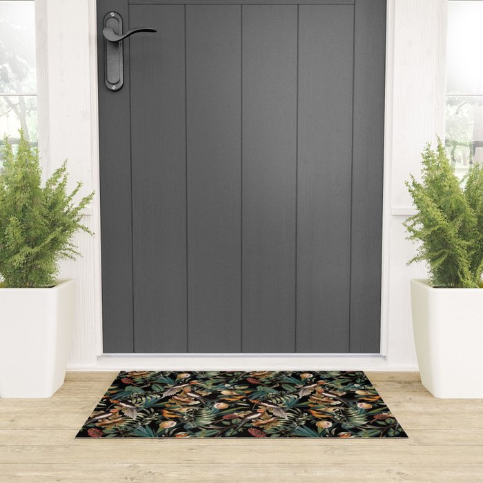 Floral and Birds Vintage Garden Night Welcome Mat Gallery Image 3