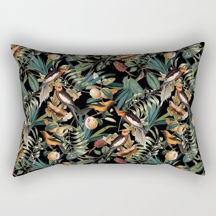 Floral and Birds Vintage Garden Night Rectangular Pillow Gallery Image 1