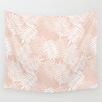 Palm Leaves . Peachy Pink Wall Tapestry Gallery Image 4