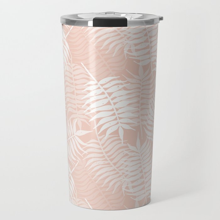 Palm Leaves . Peachy Pink Travel Mug Gallery Image 1