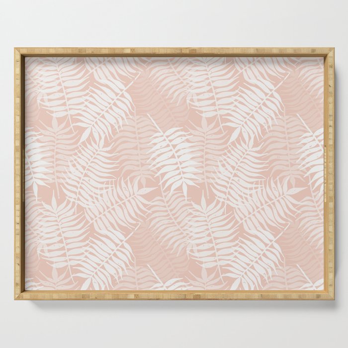 Palm Leaves . Peachy Pink Serving Tray Gallery Image 1