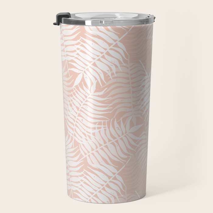 Palm Leaves . Peachy Pink Travel Mug Gallery Image 3