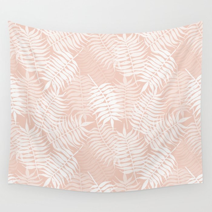 Palm Leaves . Peachy Pink Wall Tapestry Gallery Image 1