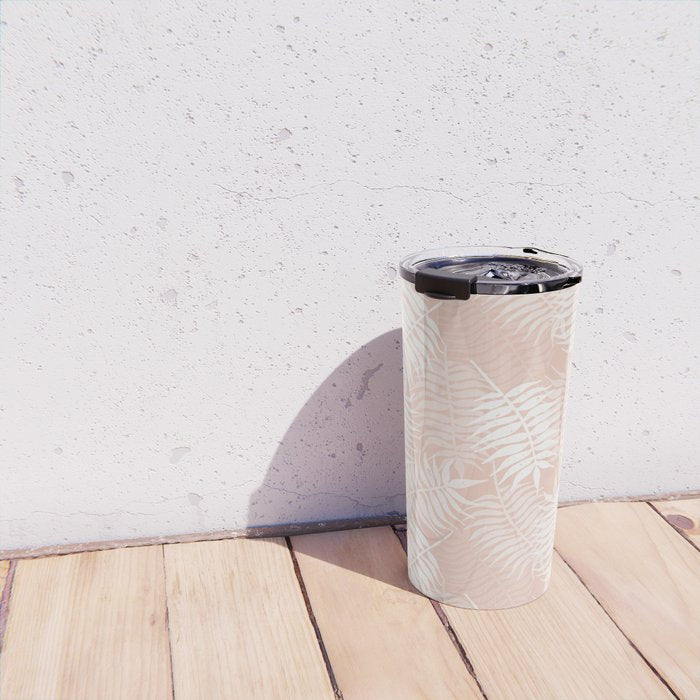 Palm Leaves . Peachy Pink Travel Mug Gallery Image 4