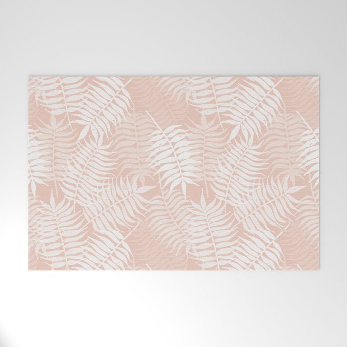 Palm Leaves . Peachy Pink Welcome Mat Gallery Image 1