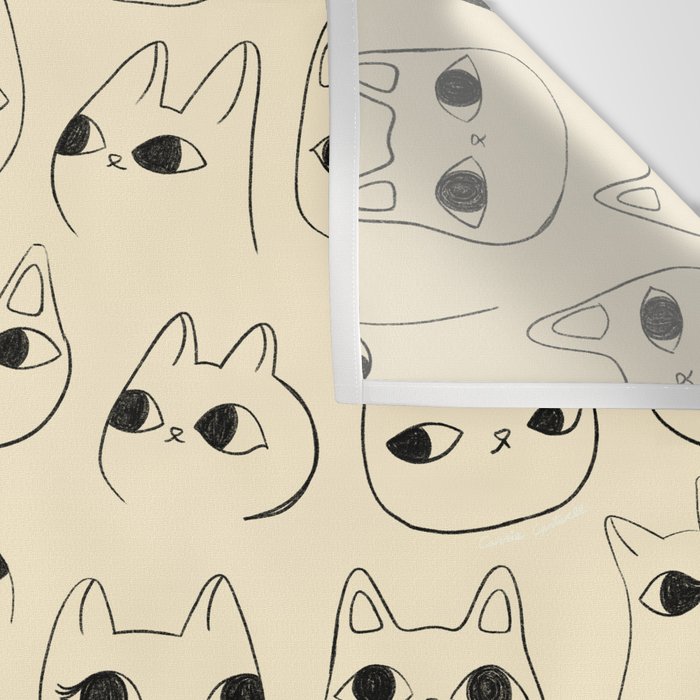 Cute Kawaii Cat Face Doodle Sketch Drawings Wall Tapestry Gallery Image 3