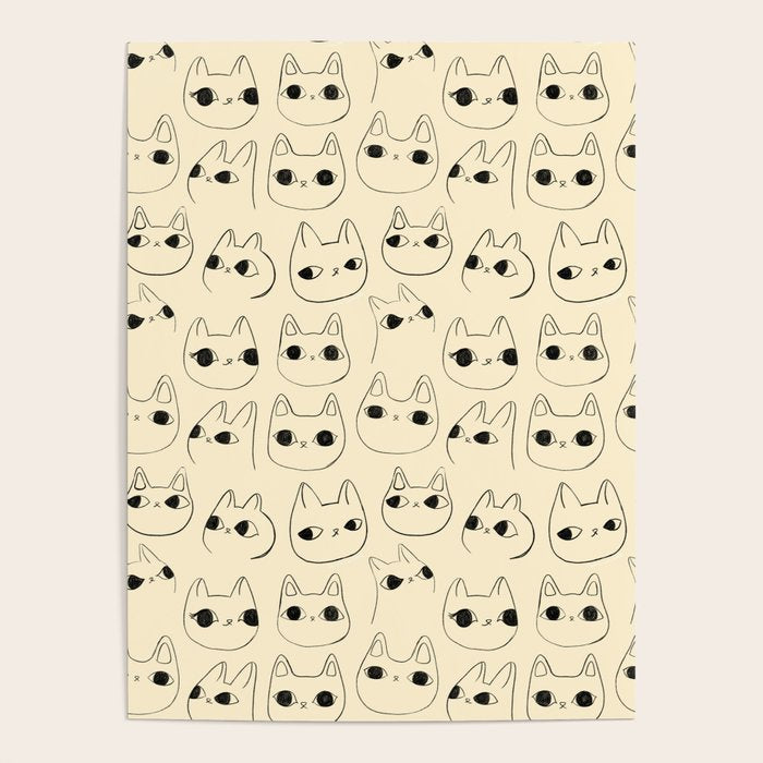 Cute Kawaii Cat Face Doodle Sketch Drawings Poster Gallery Image 4