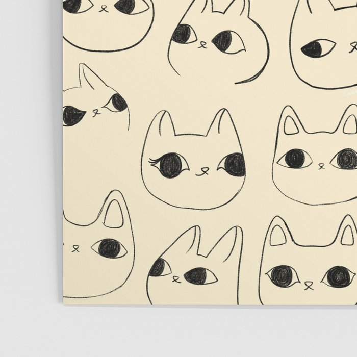 Cute Kawaii Cat Face Doodle Sketch Drawings Poster Gallery Image 3