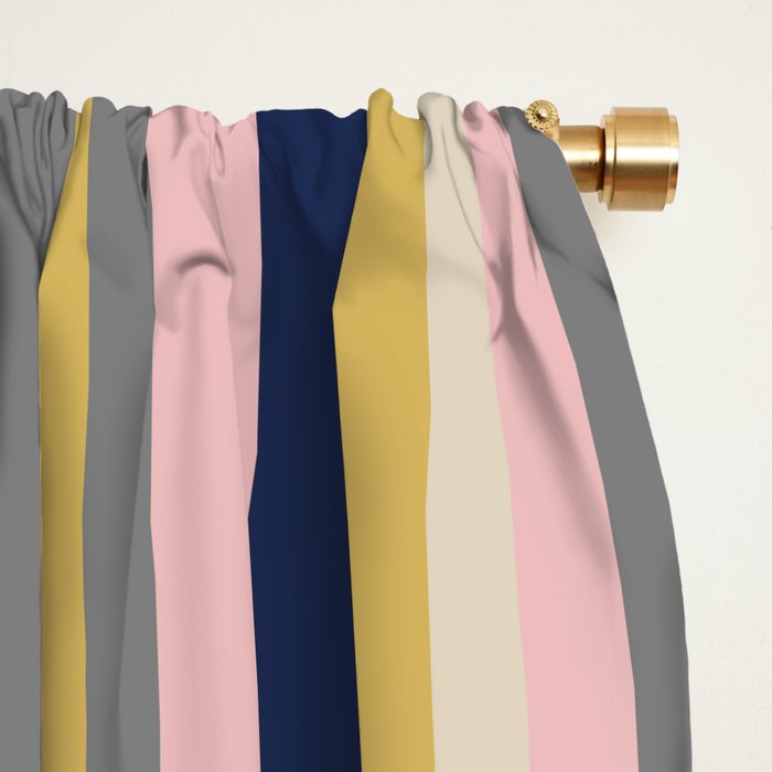 Variegated Thin Stripes Pattern in Mustard Yellow, Gray, Navy Blue, and Pink Window Curtain Gallery Image 2