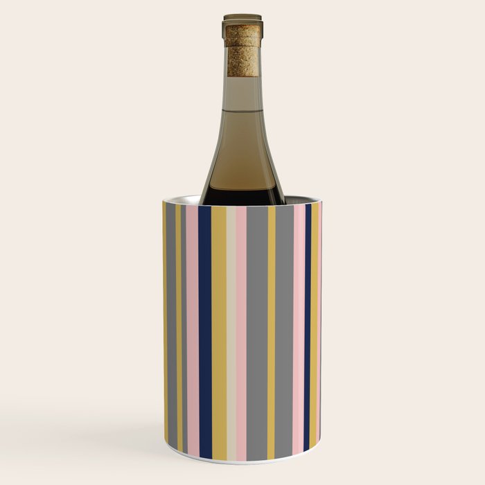 Variegated Thin Stripes Pattern in Mustard Yellow, Gray, Navy Blue, and Pink Wine Chiller Gallery Image 3