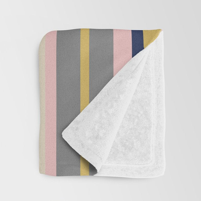 Variegated Thin Stripes Pattern in Mustard Yellow, Gray, Navy Blue, and Pink Throw Blanket Gallery Image 3