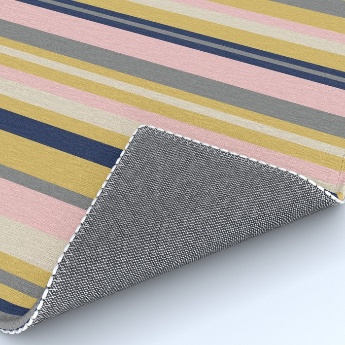 Variegated Thin Stripes Pattern in Mustard Yellow, Gray, Navy Blue, and Pink Rug Gallery Image 4