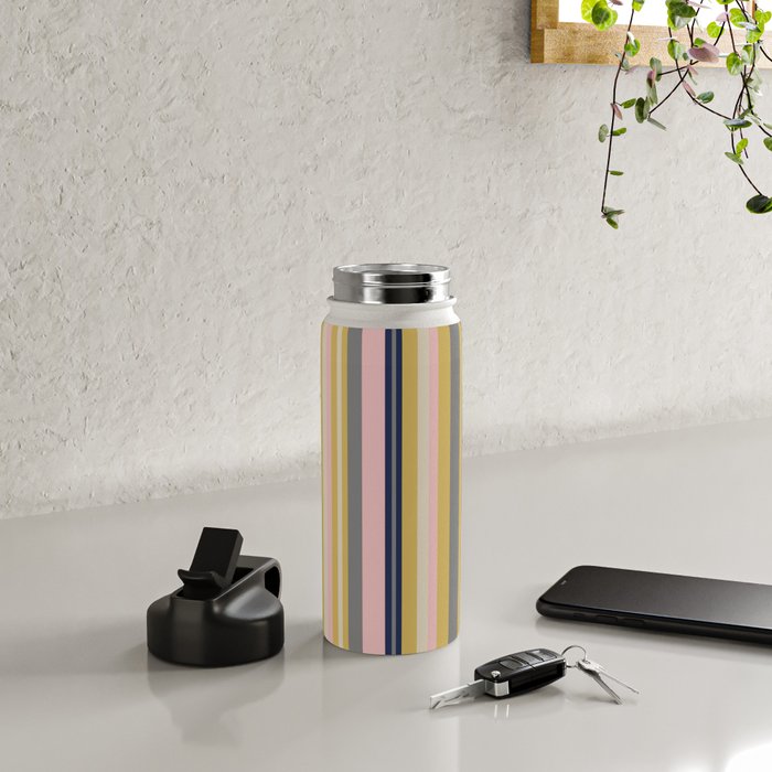 Variegated Thin Stripes Pattern in Mustard Yellow, Gray, Navy Blue, and Pink Water Bottle Gallery Image 4
