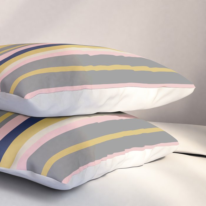 Variegated Thin Stripes Pattern in Mustard Yellow, Gray, Navy Blue, and Pink Pillow Sham Gallery Image 3