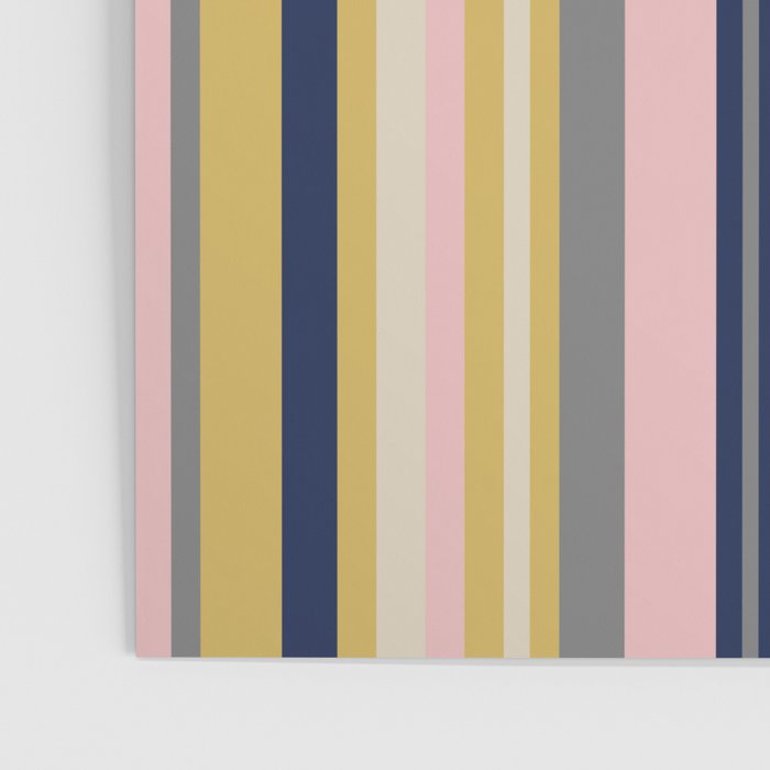 Variegated Thin Stripes Pattern in Mustard Yellow, Gray, Navy Blue, and Pink Poster Gallery Image 3