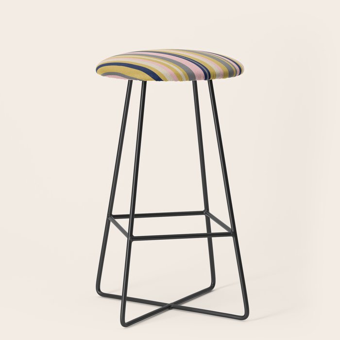Variegated Thin Stripes Pattern in Mustard Yellow, Gray, Navy Blue, and Pink Stool Gallery Image 1