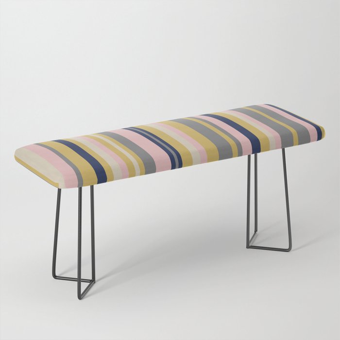 Variegated Thin Stripes Pattern in Mustard Yellow, Gray, Navy Blue, and Pink Bench Gallery Image 1